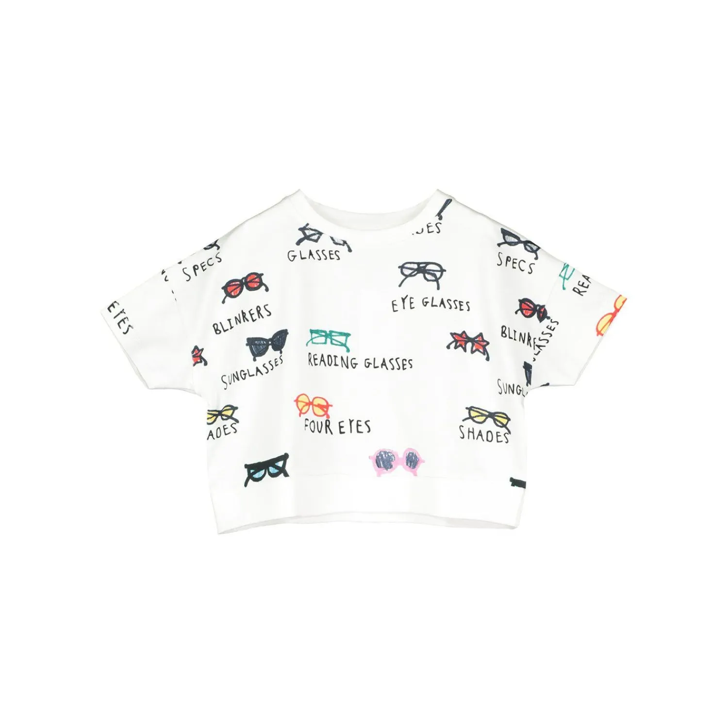 Beau Loves Long Sleeve T Shirts> Cropped Sweater, Ecru, Spectacles Aop
