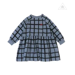 Beau Loves Overalls & Jumpsuits> Oversized Raglan Dress, Charcoal, Grid Aop