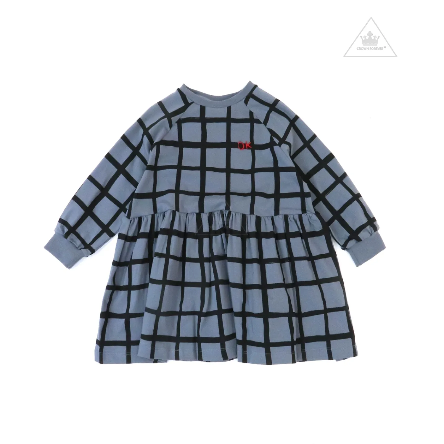 Beau Loves Overalls & Jumpsuits> Oversized Raglan Dress, Charcoal, Grid Aop