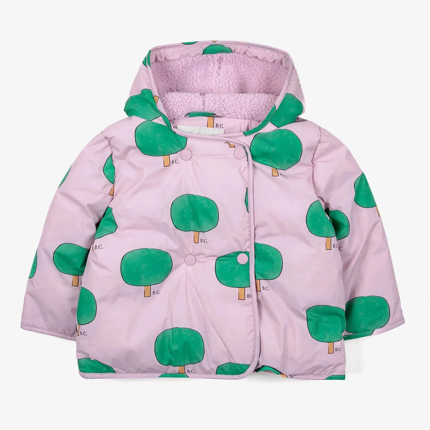 Bobo Choses Jackets> Baby Green Tree All Over Hooded Puffer Jacket