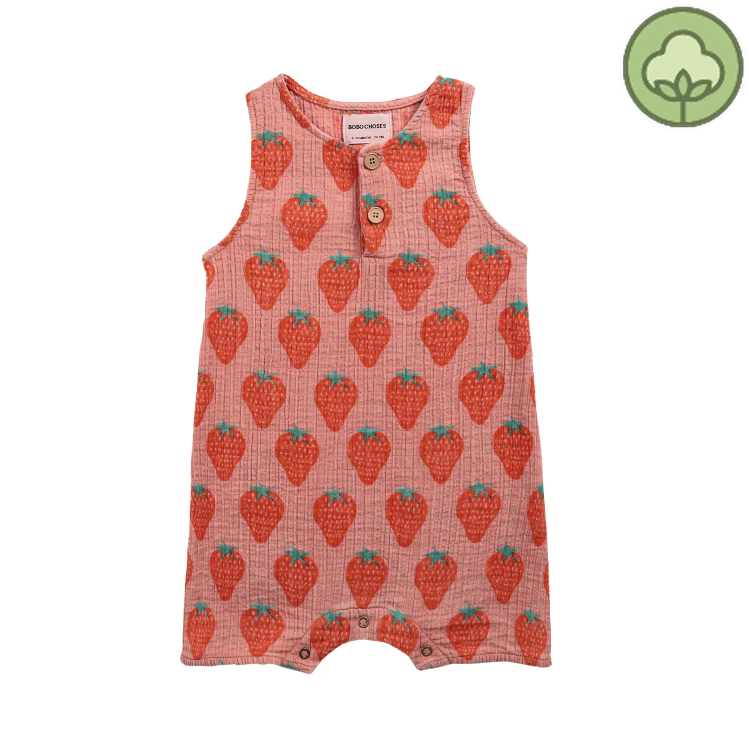 Bobo Choses Onesies> Baby Strawberry All Over Woven Playsuit