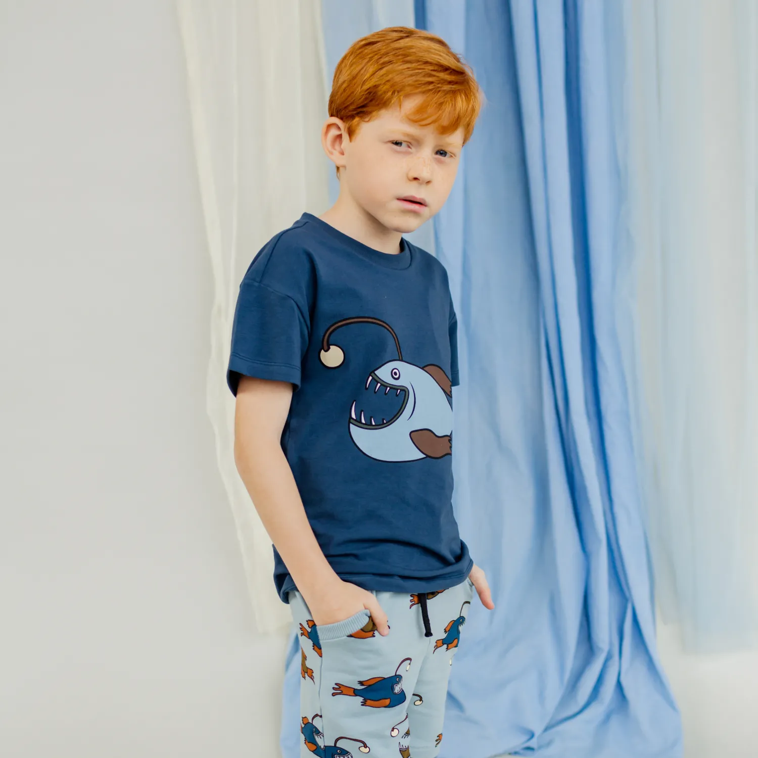 CARLIJNQ T Shirts> Anglerfish - T-Shirt With Print Blue