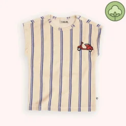 CARLIJNQ T Shirts> Stripes Blue - No Sleeve Shirt Boxed Wt Embroidery