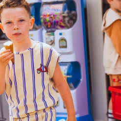 CARLIJNQ Shorts> Stripes Blue - Short Loosefit Wt Embroidery