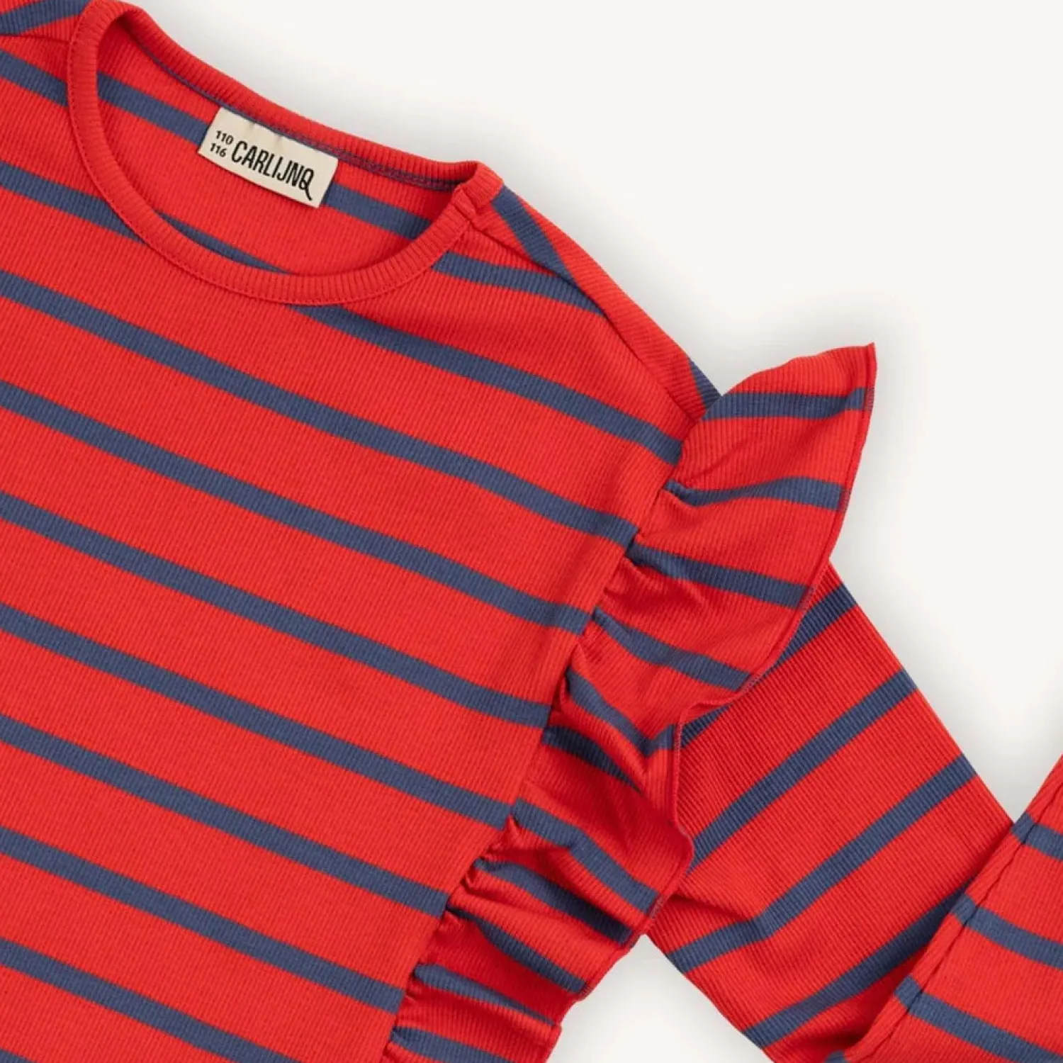 CARLIJNQ Blouses> Stripes Red/Blue - Ruffled Organic Kids Top