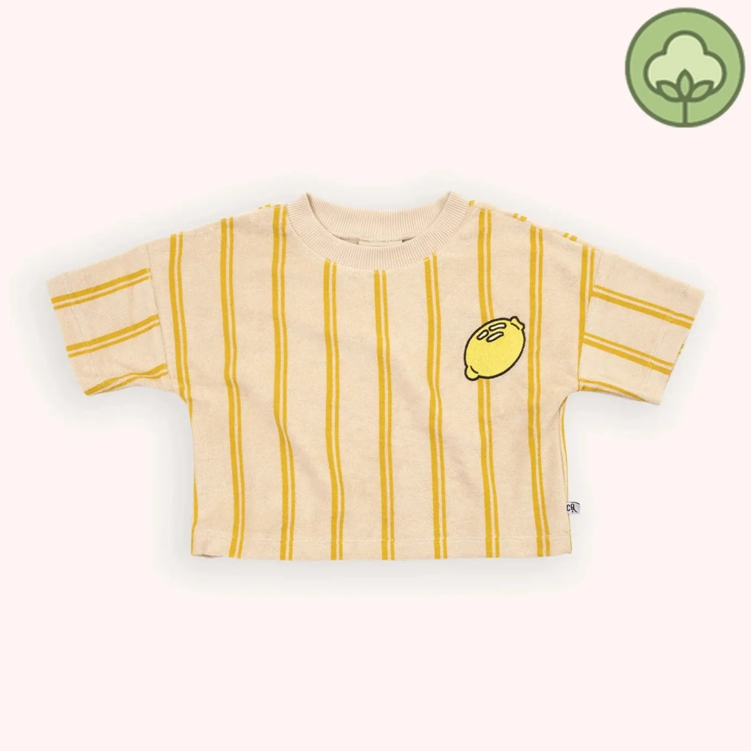 CARLIJNQ Long Sleeve T Shirts> Stripes Yellow - Cropped Crewneck T-Shirt With Embroidery
