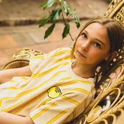CARLIJNQ Long Sleeve T Shirts> Stripes Yellow - Cropped Crewneck T-Shirt With Embroidery
