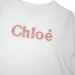 Chloé Kids Blouses>Chloe Kids Girls White Logo Print Long Sleeve T-Shirt