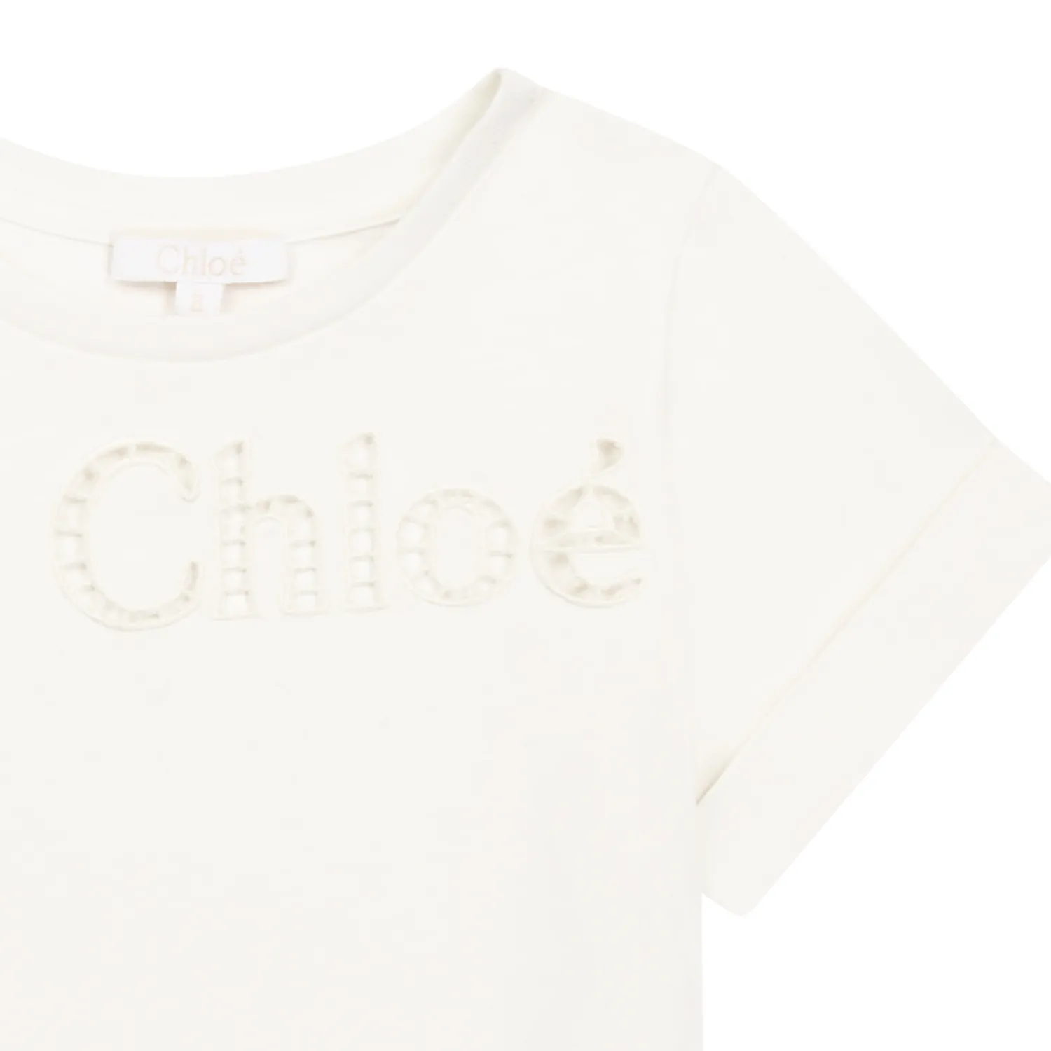 Chloé Kids Long Sleeve T Shirts>Chloe Kids Perforated T Shirt Off White Mini Me