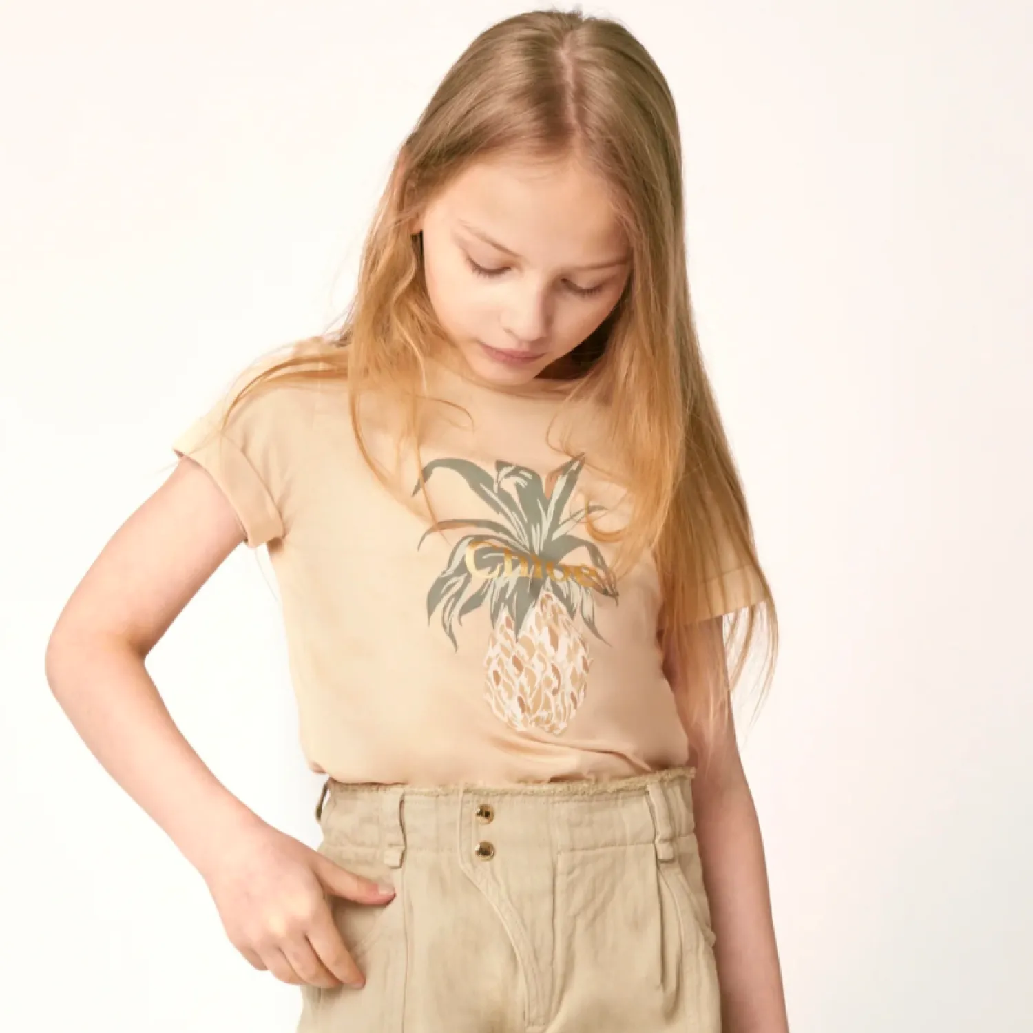Chloé Kids Long Sleeve T Shirts>Chloe Kids Pineapple T Shirt Stone