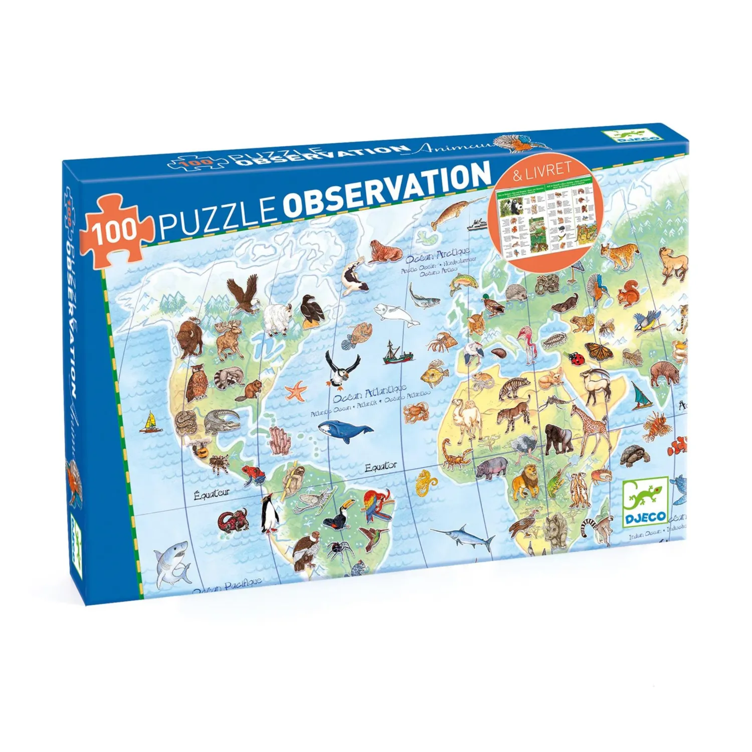 Djeco Face Masks> Observation World'S Animals 100-Piece Puzzle And Booklet