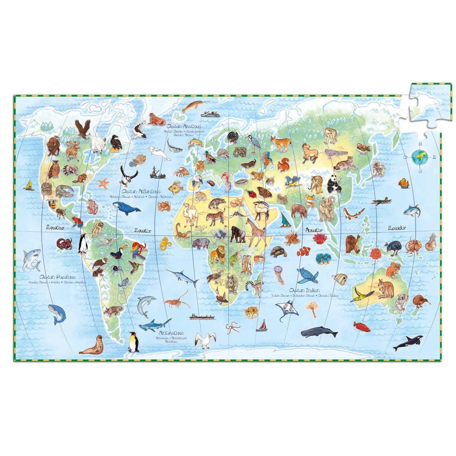 Djeco Face Masks> Observation World'S Animals 100-Piece Puzzle And Booklet