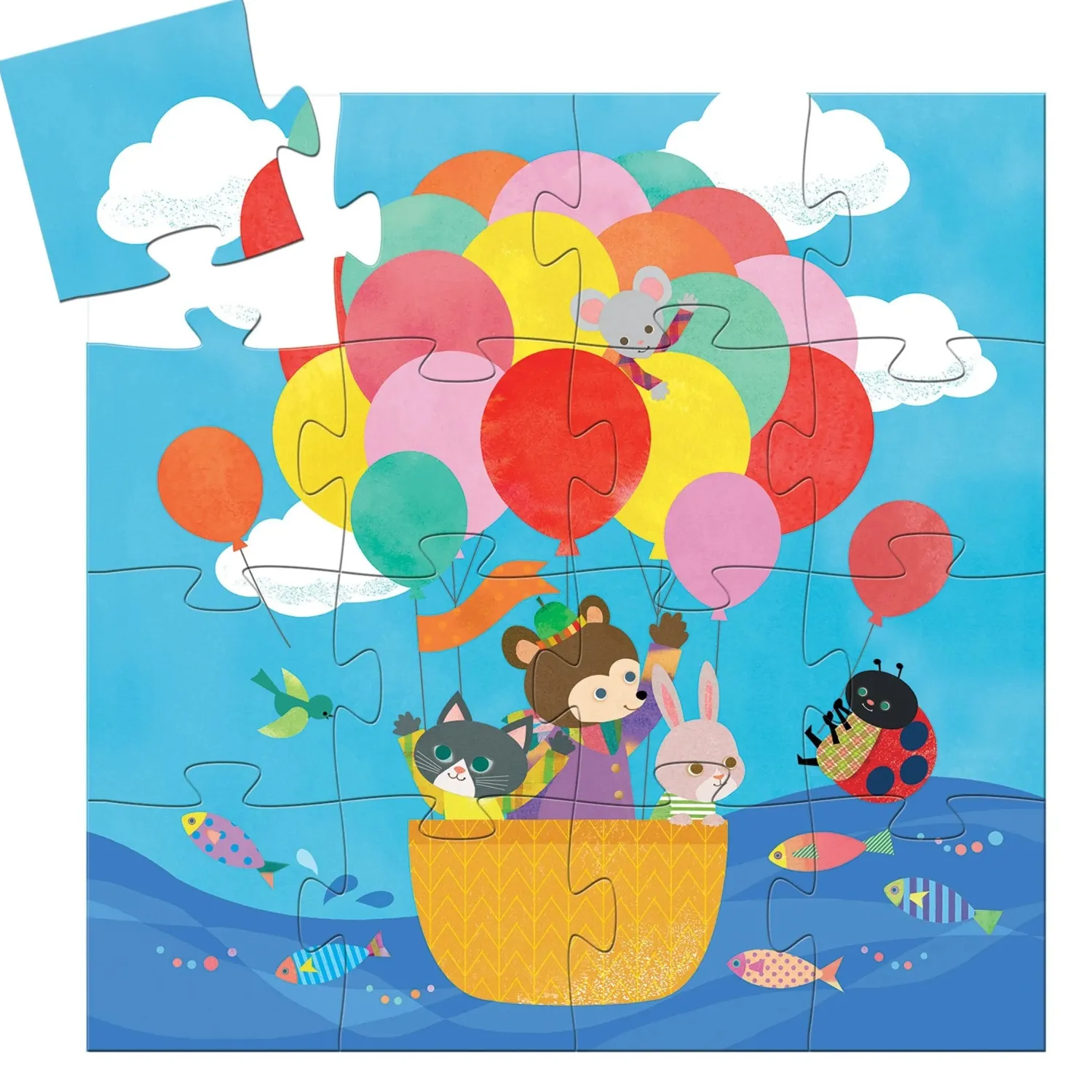 Djeco Face Masks> The Hot Air Balloon 16Pc Silhouette Jigsaw Puzzle