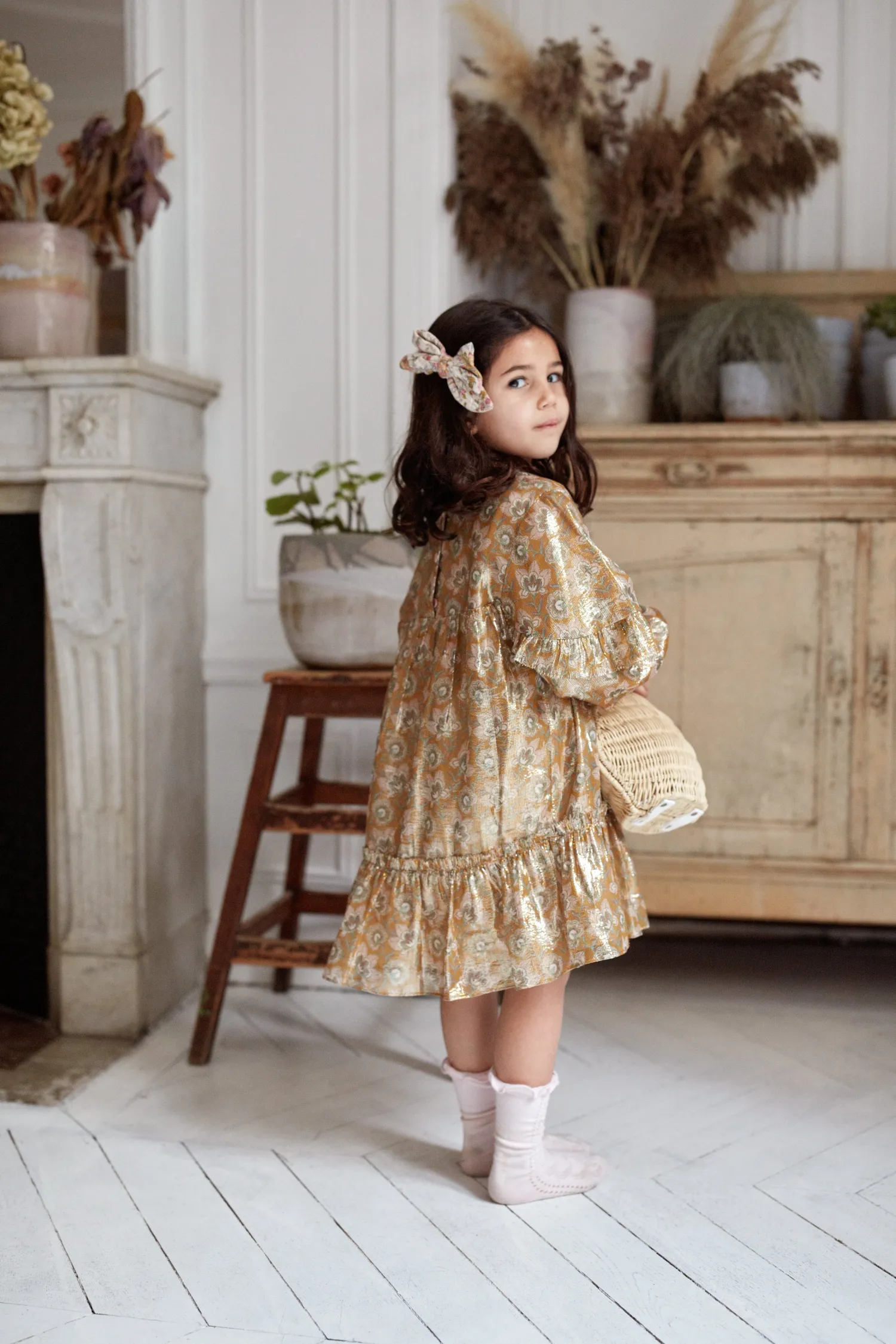 Louise Misha Overalls & Jumpsuits> Agatha Dress Saffron Lurex Flowers