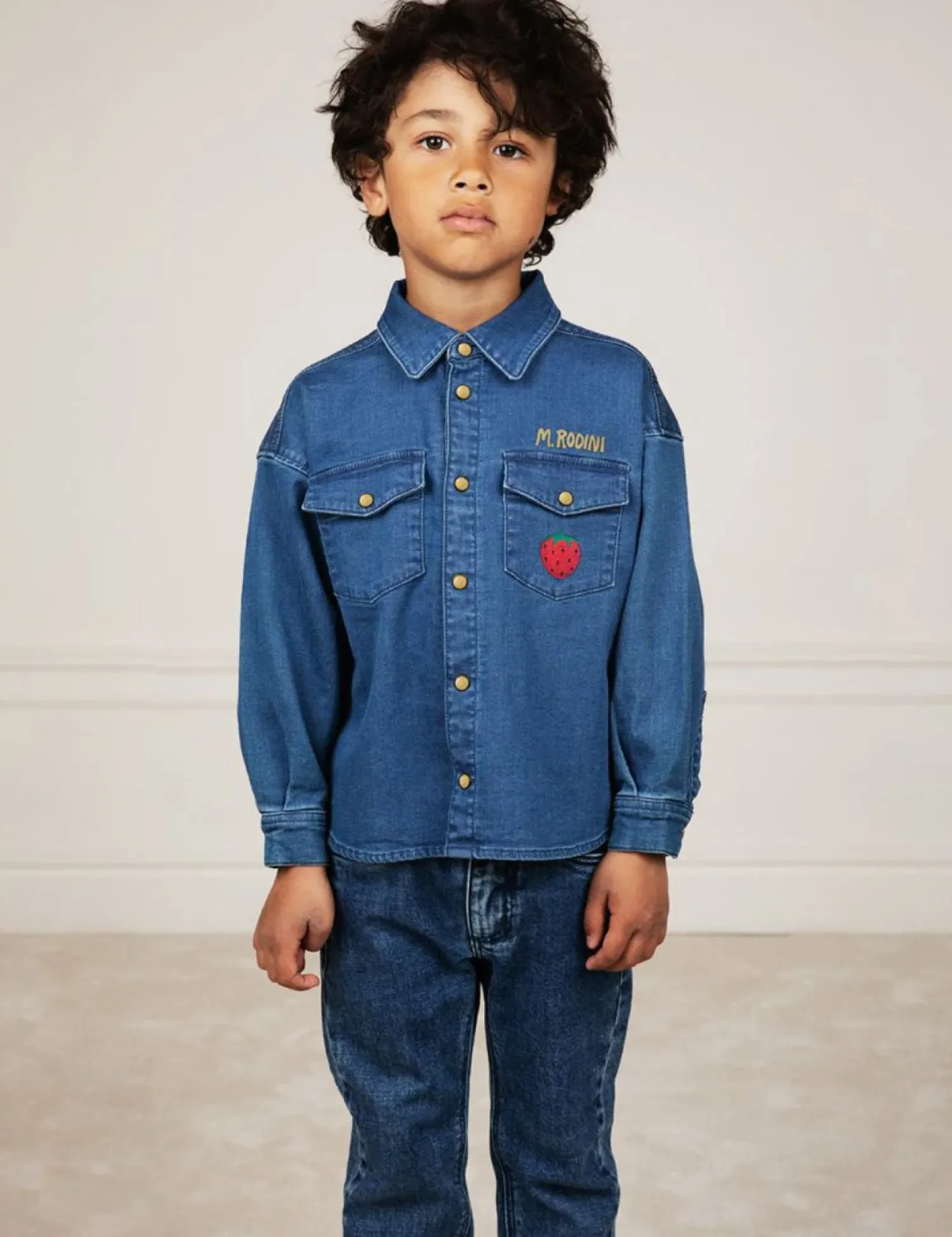 Mini Rodini Shirts> Denim Strawberry Shirt
