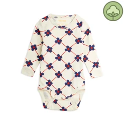 Mini Rodini Onesies> Flower Check Aop Long Sleeve Body