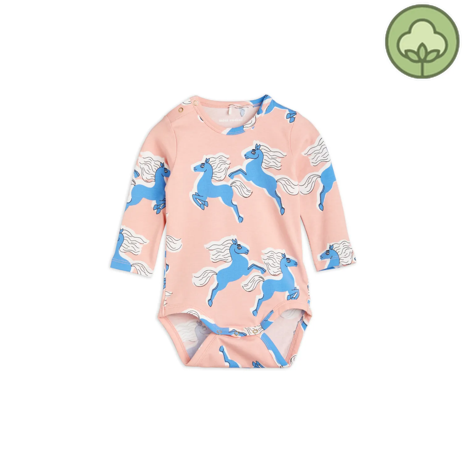 Mini Rodini Onesies> Horses Long Sleeve Bodysuit