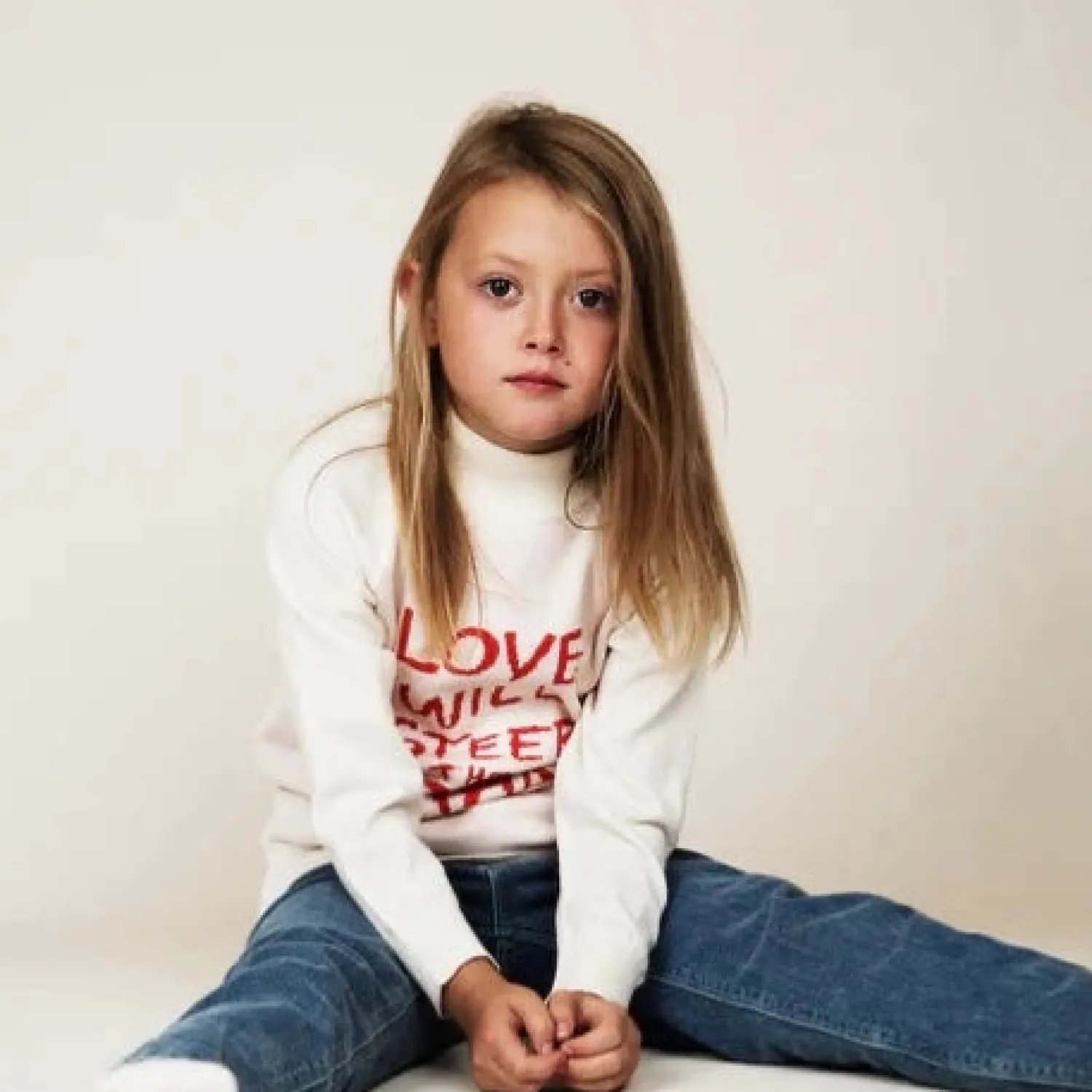 Mini Rodini Hoodies> Love Knitted Sweater White