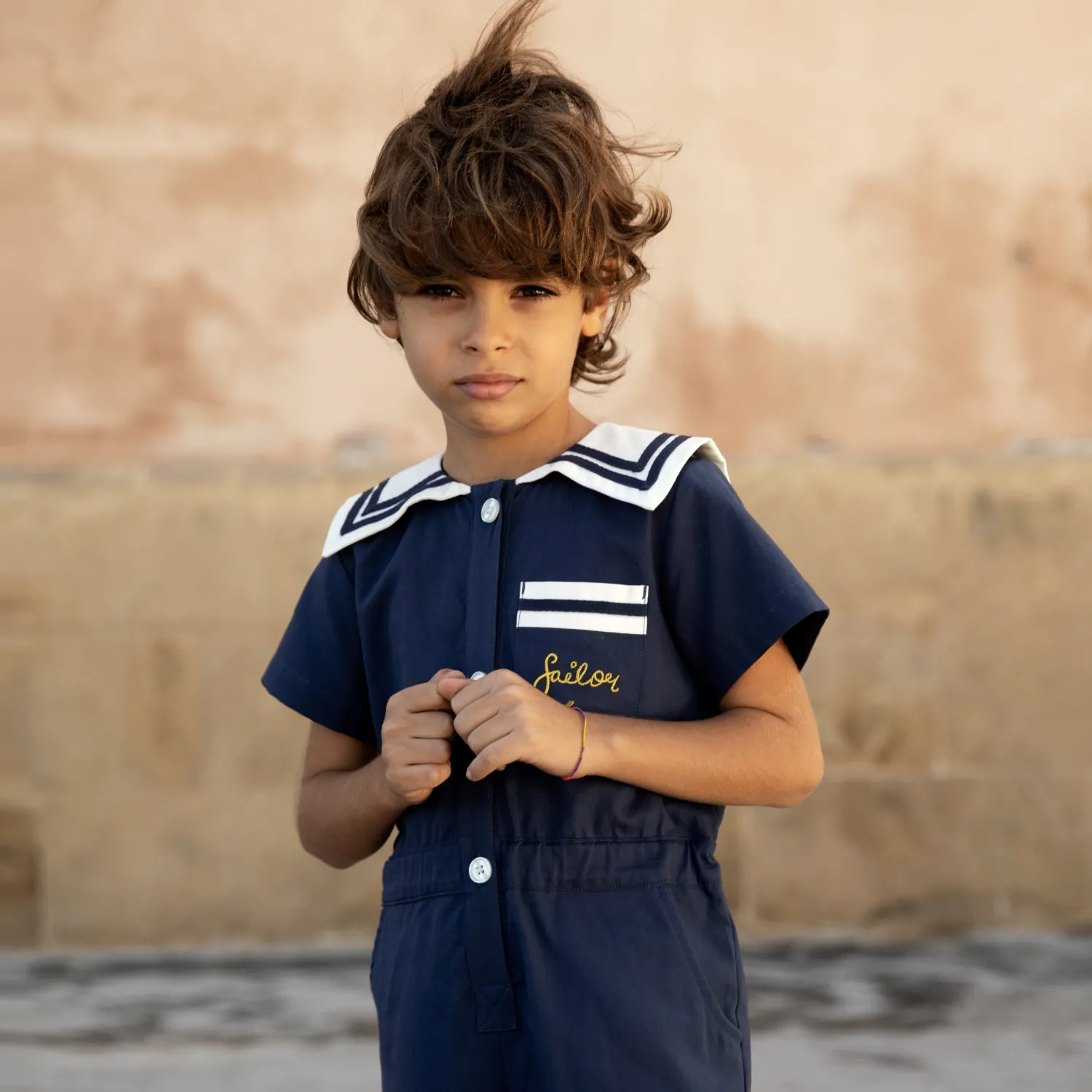 Mini Rodini Face Masks> Sailor Woven Jumpsuit