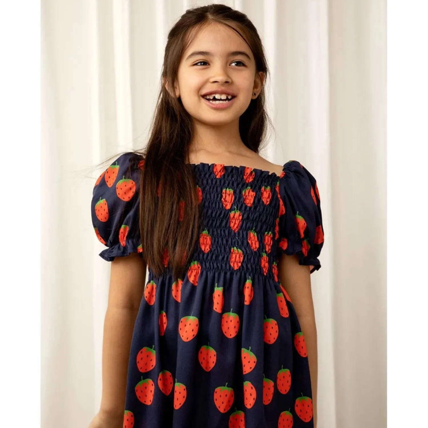 Mini Rodini Overalls & Jumpsuits> Strawberries Woven Puff Sleeve Dress