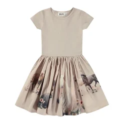 Molo Kids Overalls & Jumpsuits>Molo Cissa Pony Family Beige Horse Print Dress