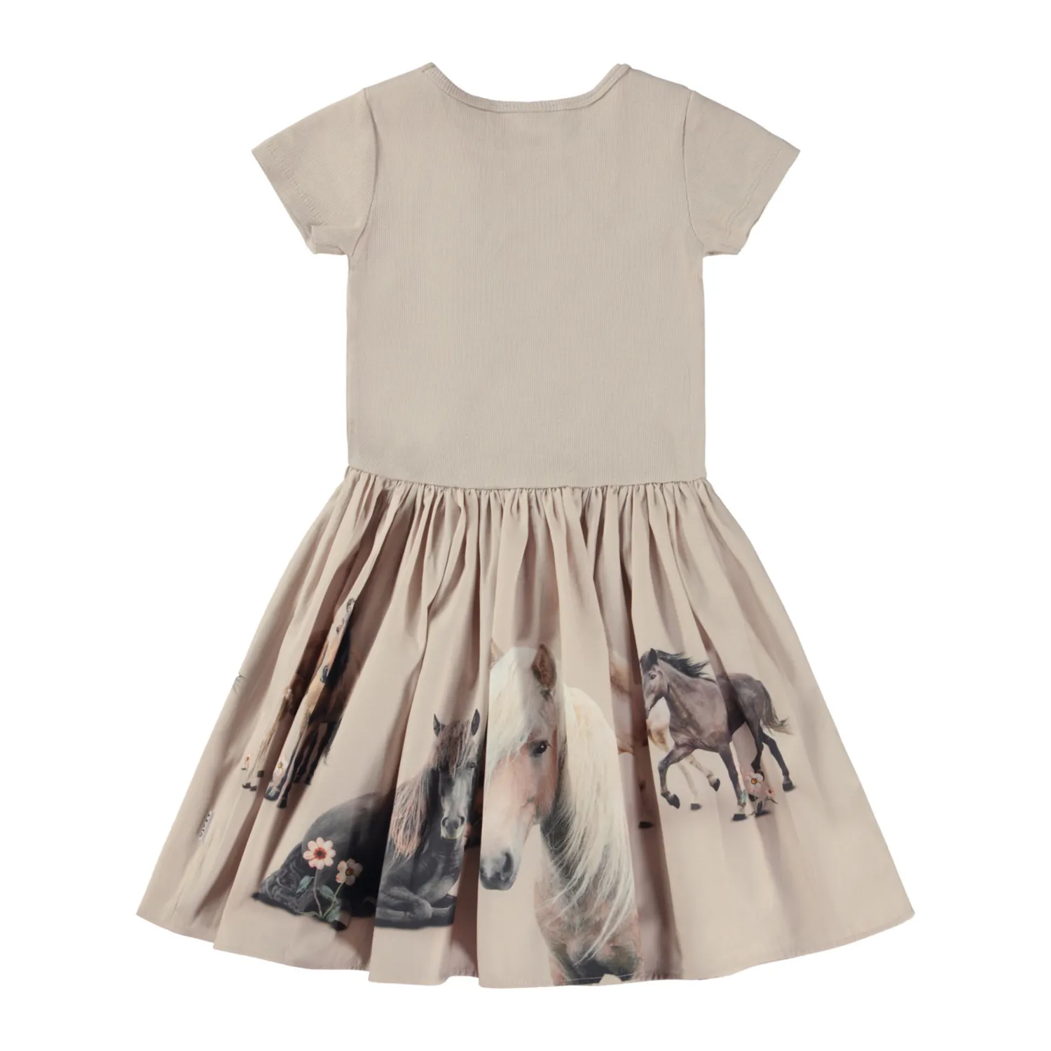 Molo Kids Overalls & Jumpsuits>Molo Cissa Pony Family Beige Horse Print Dress