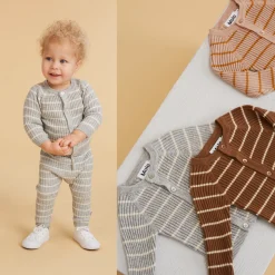 Molo Kids Cardigans> Bendix Grey Stripe Baby Knit Cardigan
