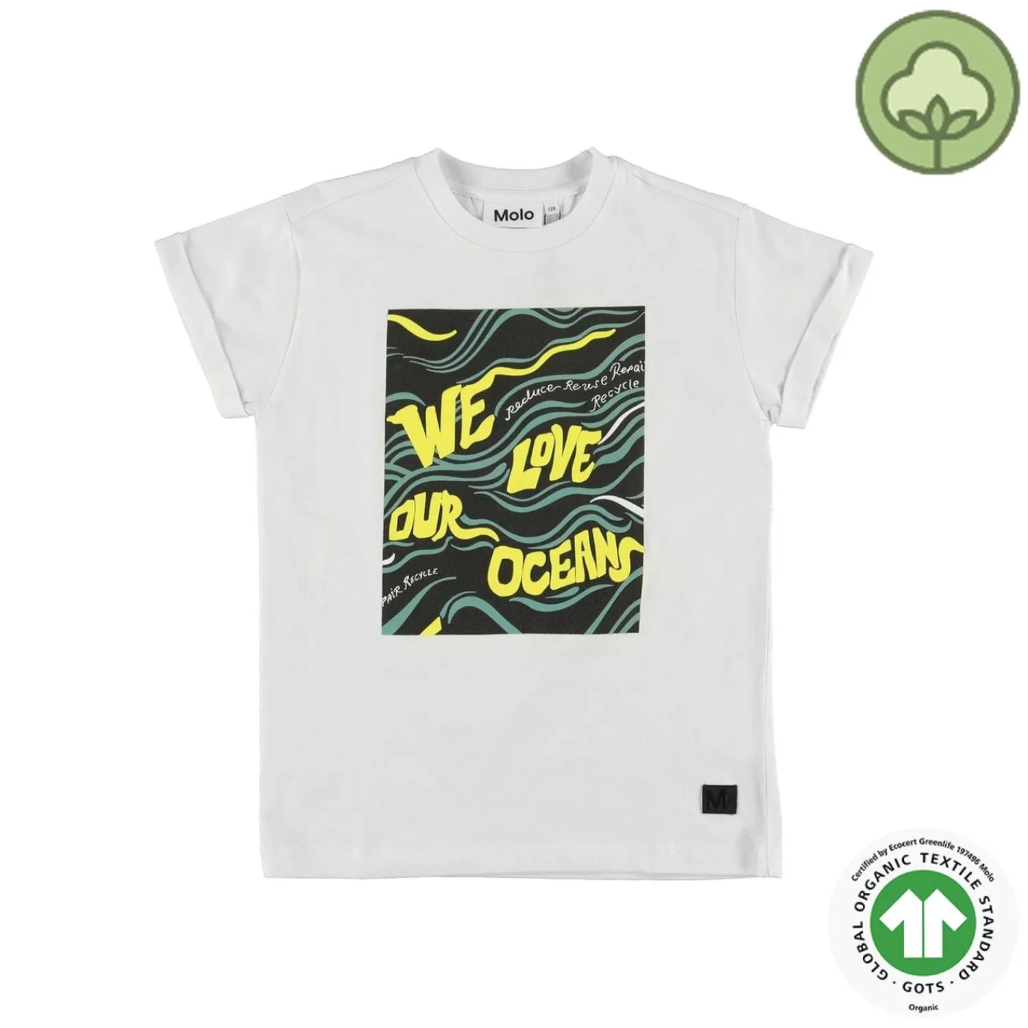 Molo Kids T Shirts> Randon We Love Our Ocean White