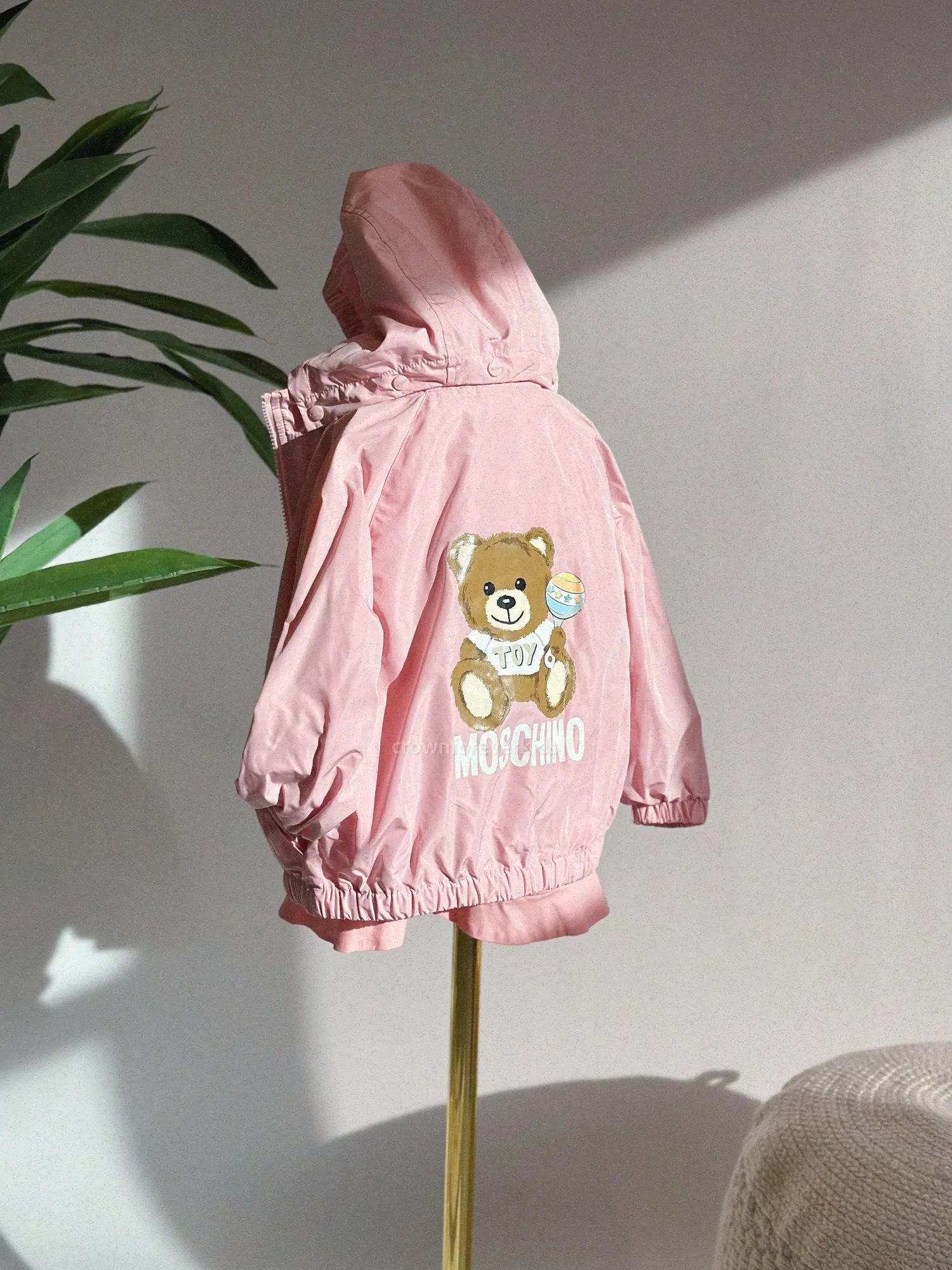Moschino Jackets> Baby Bear Toy Rattle Hooded Jacket Pink