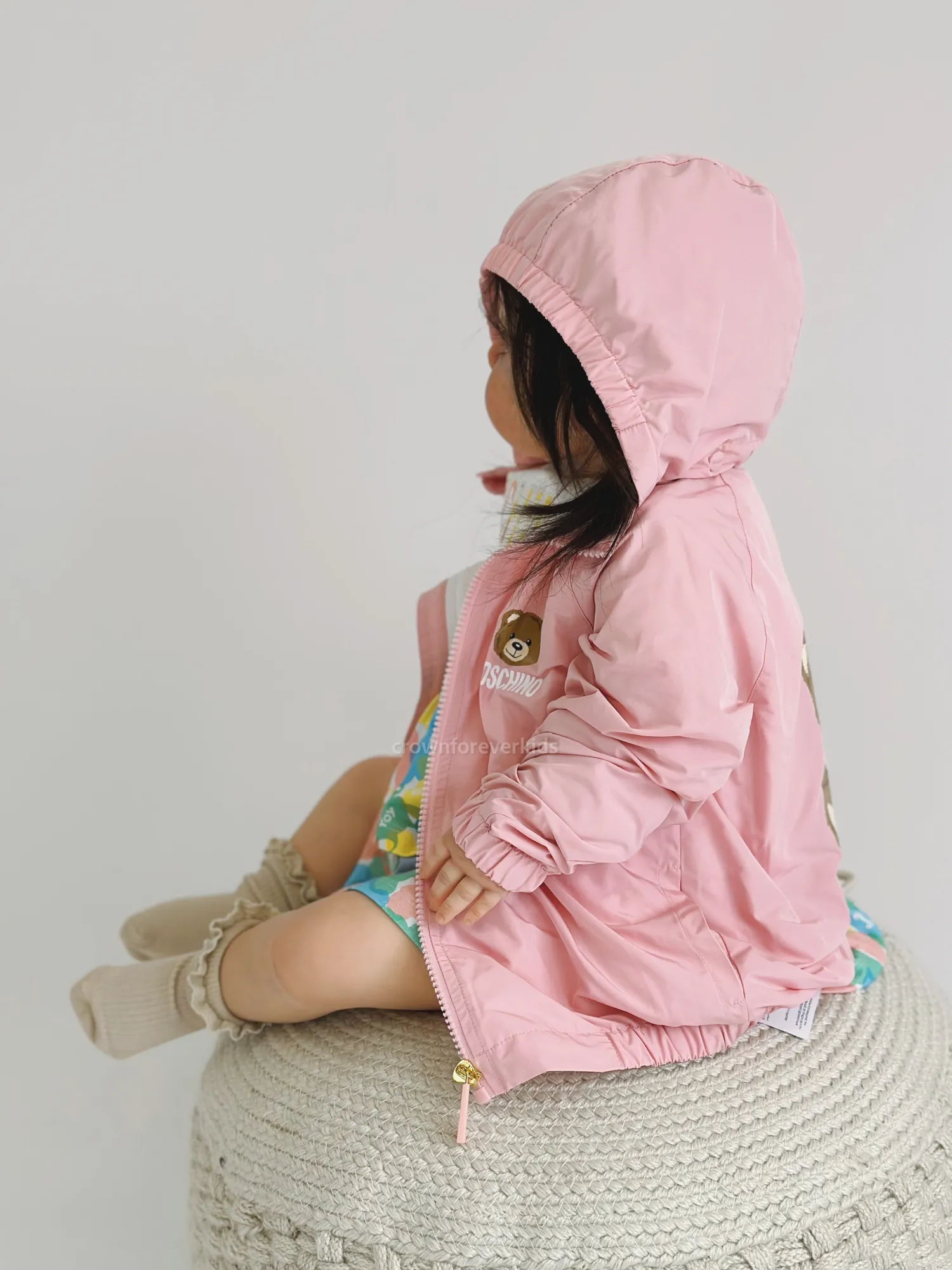 Moschino Jackets> Baby Bear Toy Rattle Hooded Jacket Pink