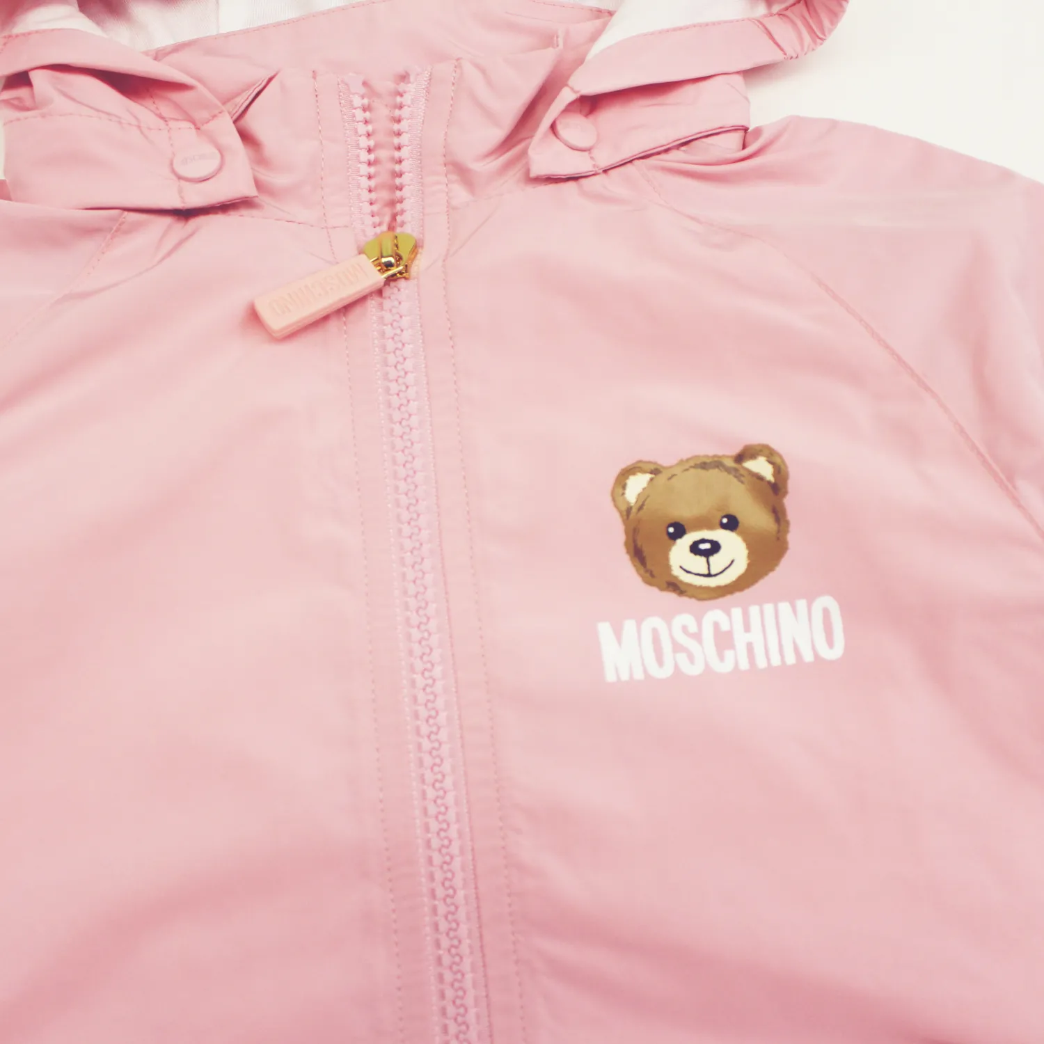 Moschino Jackets> Baby Bear Toy Rattle Hooded Jacket Pink