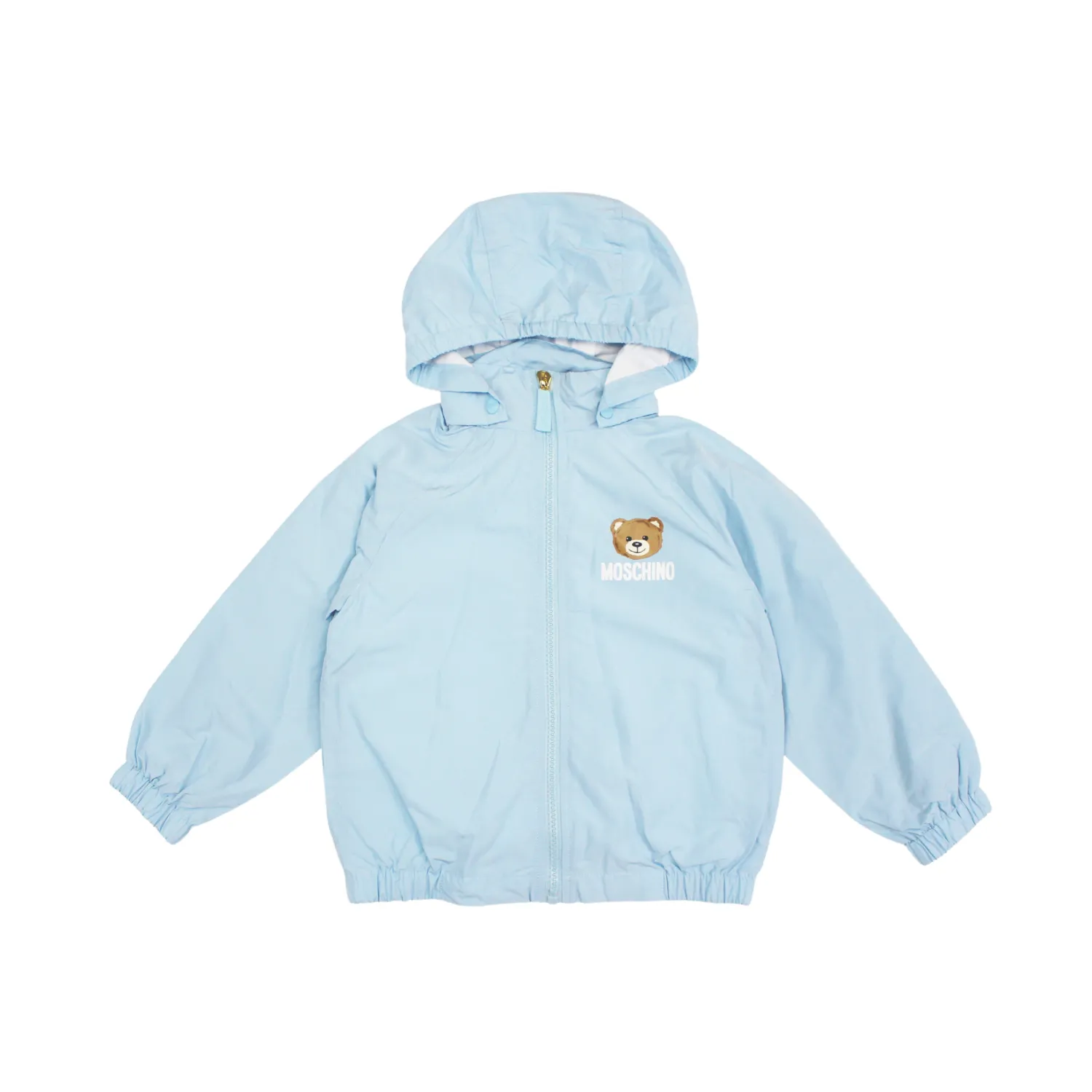 Moschino Jackets> Baby Bear Toy Rattle Hooded Jacket Baby Blue