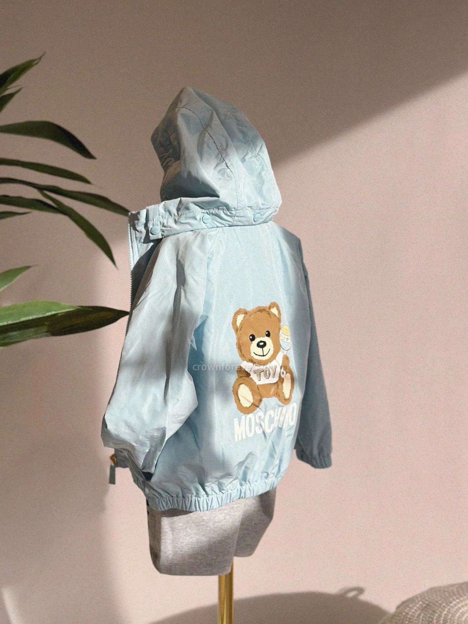 Moschino Jackets> Baby Bear Toy Rattle Hooded Jacket Baby Blue
