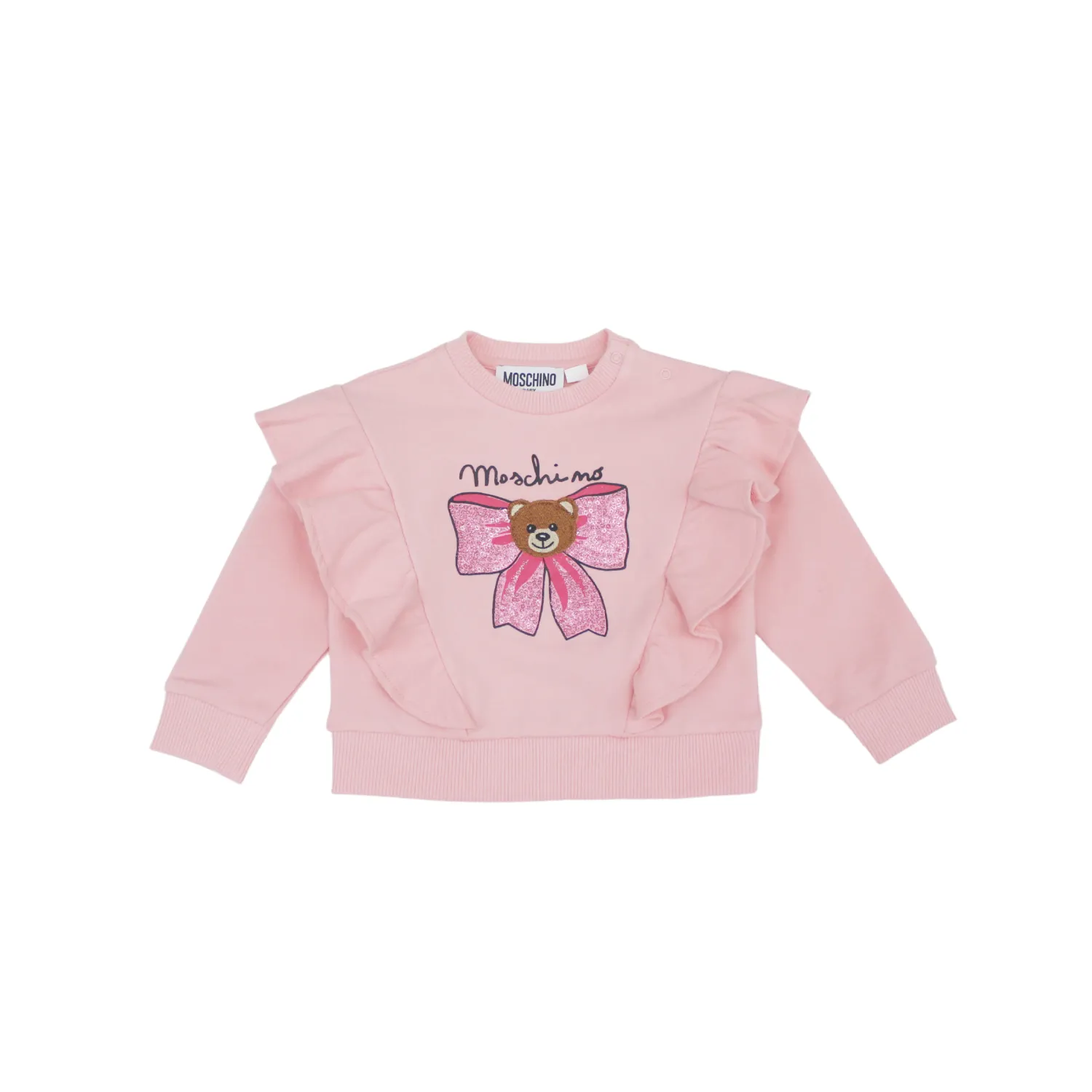 Moschino Long Sleeve T Shirts> Baby Pink Bow Bear Ruffles Long Sleeve Shirt