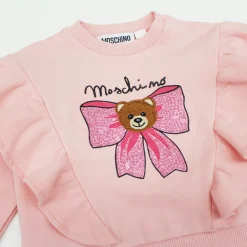 Moschino Long Sleeve T Shirts> Baby Pink Bow Bear Ruffles Long Sleeve Shirt