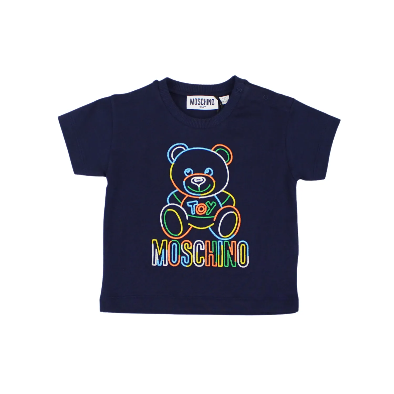 Moschino T Shirts> Baby Rainbow Embroidered Bear T Shirts Navy