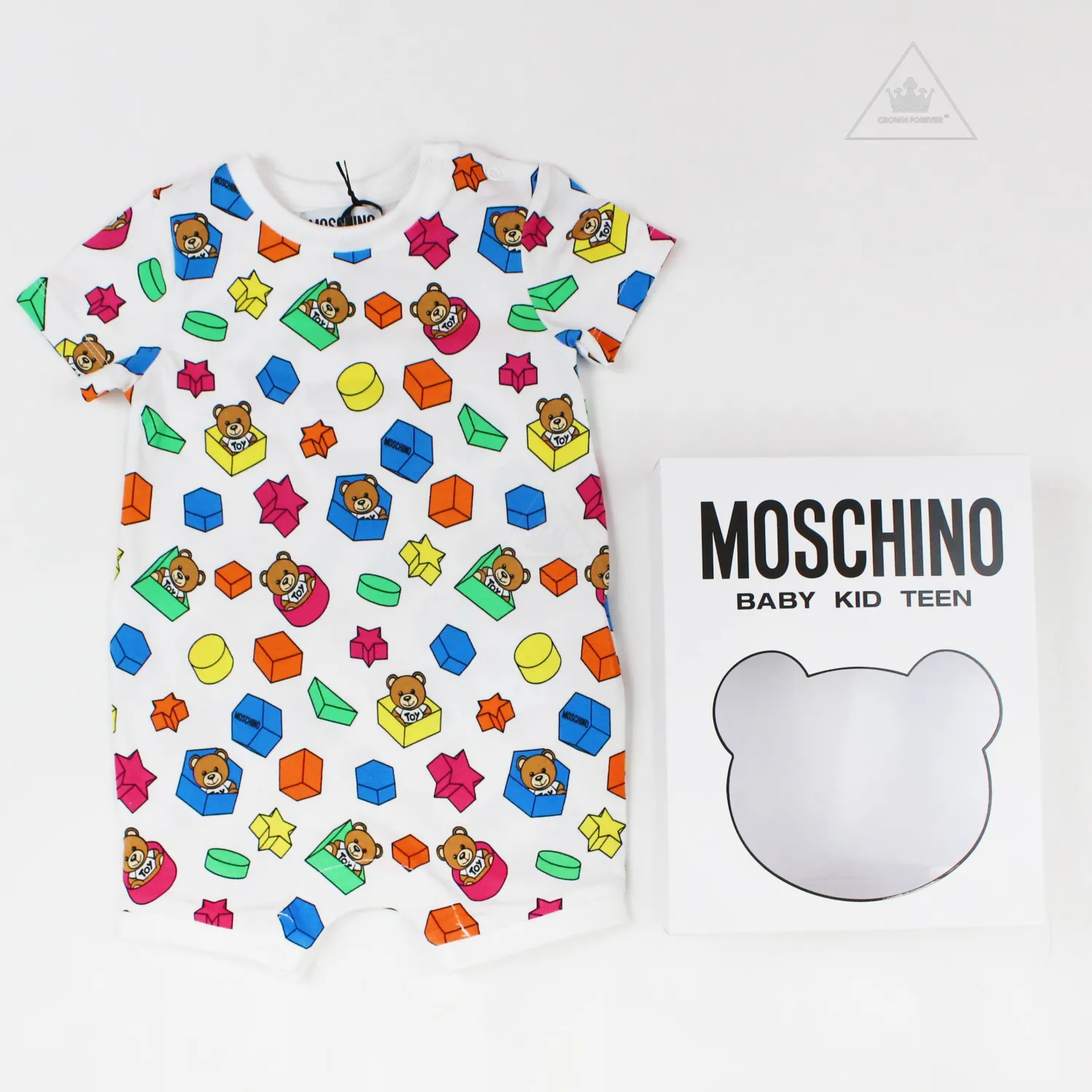 Moschino Rompers> Baby Short Sleeve Romper With Toy Geometric Gift Box