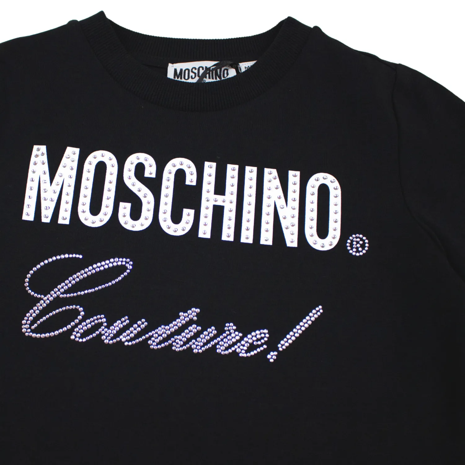 Moschino Long Sleeve T Shirts> Kids Logo Rhinestones T Shirt Black