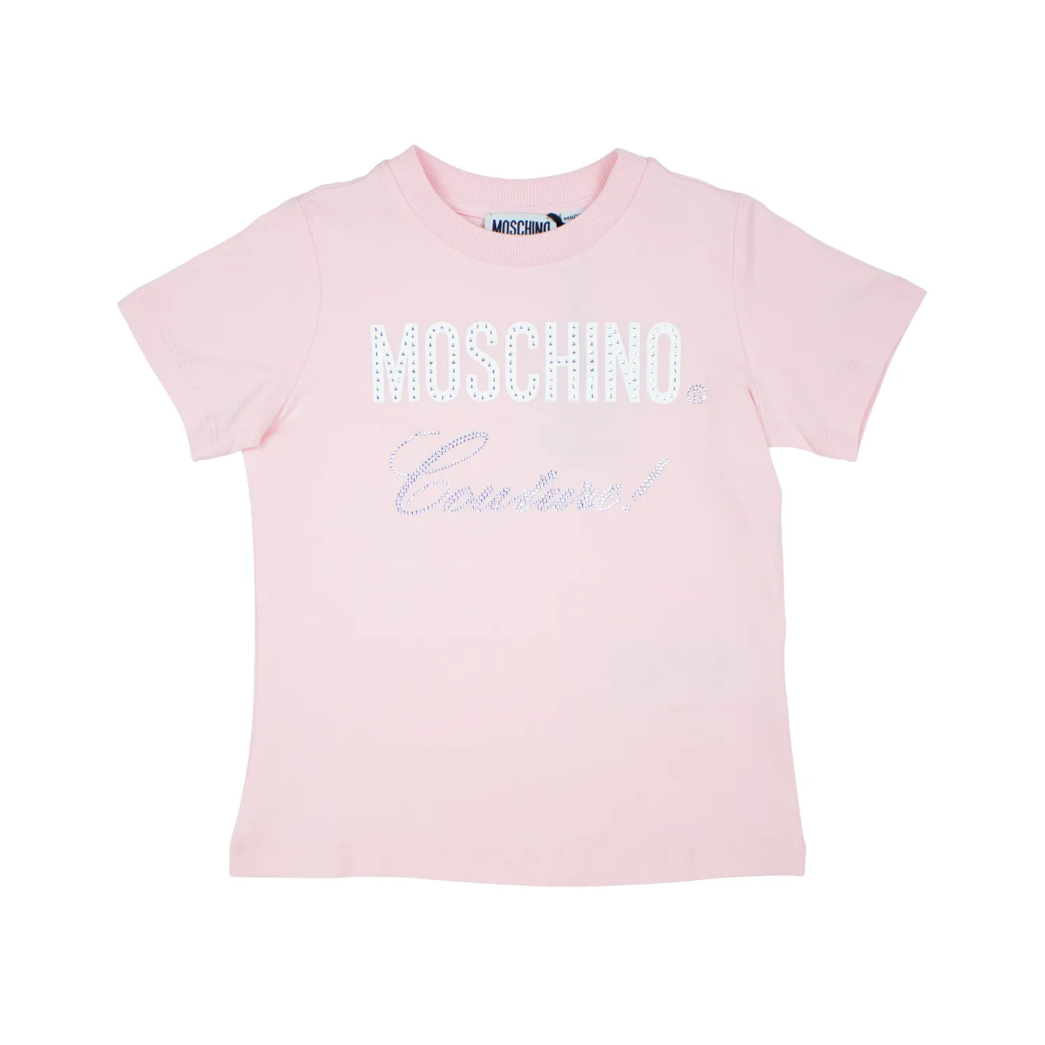 Moschino Long Sleeve T Shirts> Kids Logo Rhinestones T Shirt Pink