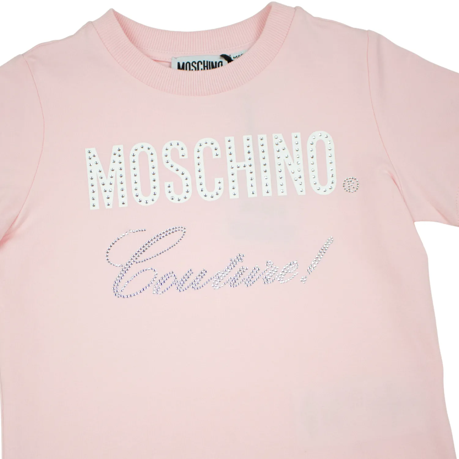 Moschino Long Sleeve T Shirts> Kids Logo Rhinestones T Shirt Pink