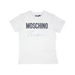 Moschino Long Sleeve T Shirts> Kids Logo Rhinestones T Shirt White