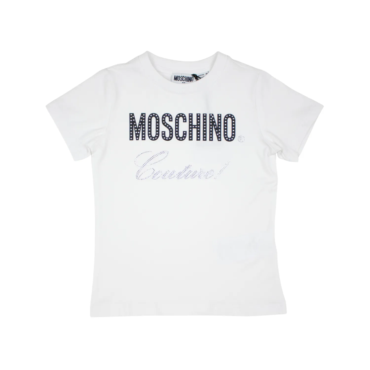 Moschino Long Sleeve T Shirts> Kids Logo Rhinestones T Shirt White