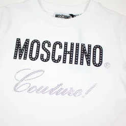 Moschino Long Sleeve T Shirts> Kids Logo Rhinestones T Shirt White