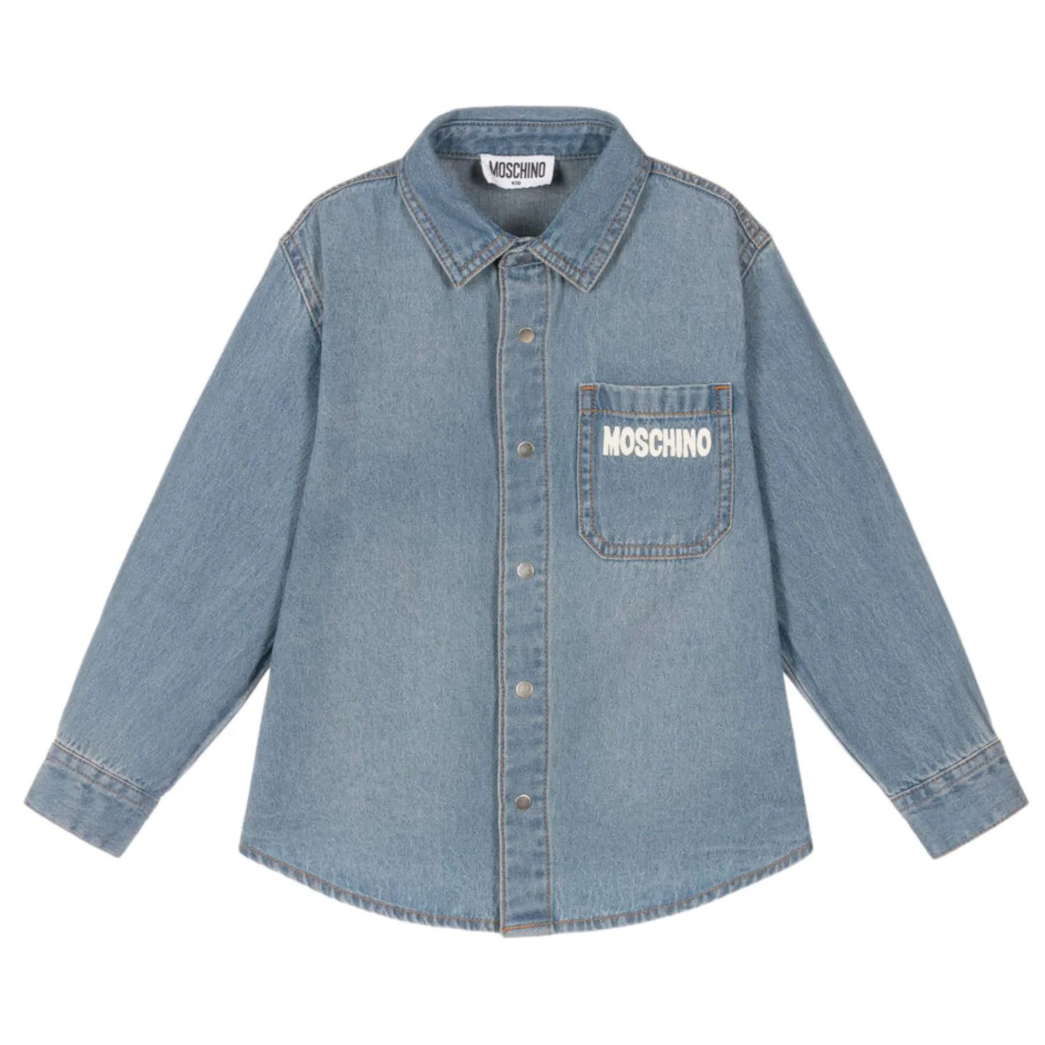 Moschino Shirts> Kids Logo-Print Long-Sleeve Denim Shirt