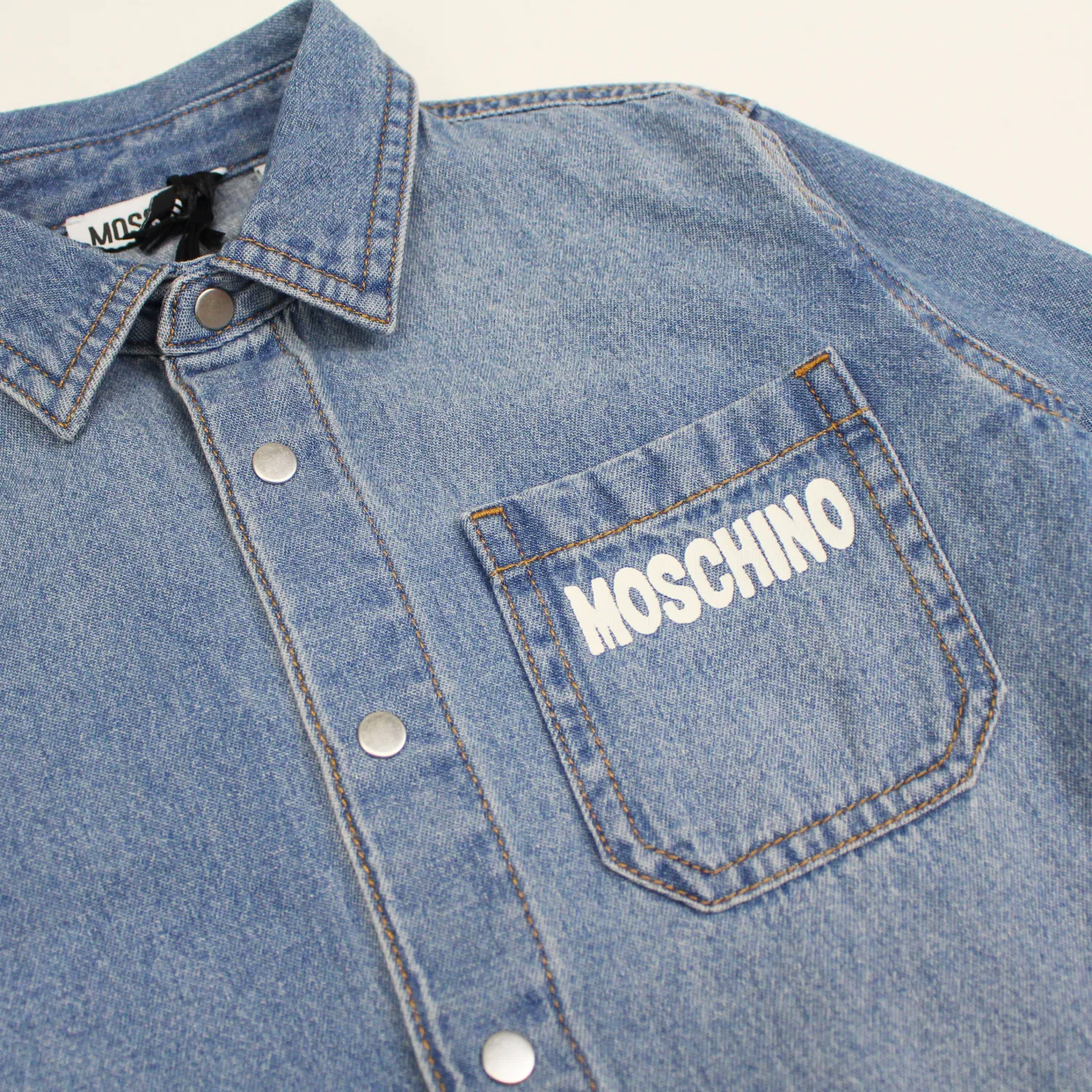 Moschino Shirts> Kids Logo-Print Long-Sleeve Denim Shirt