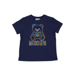Moschino T Shirts> Kids Rainbow Teddy Logo T Shirt Navy