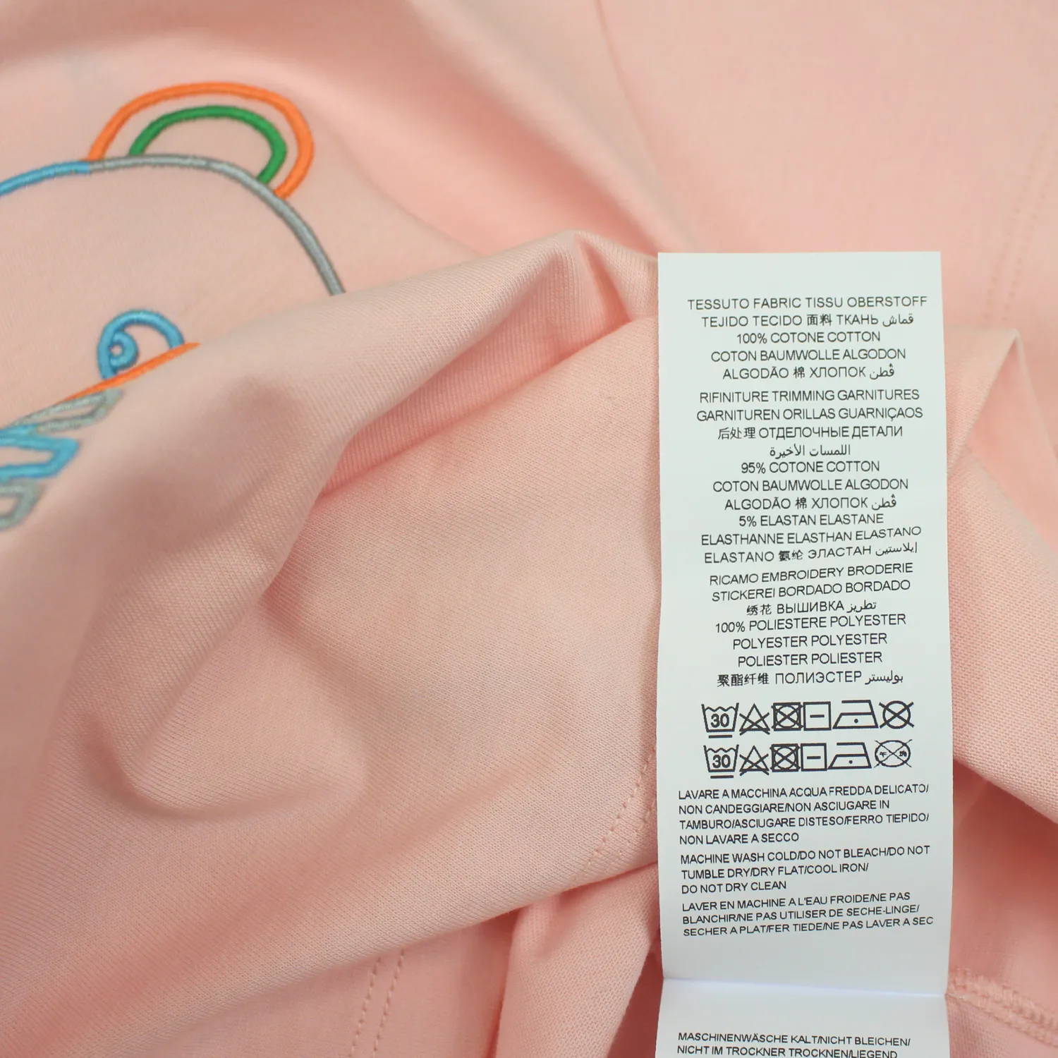 Moschino Long Sleeve T Shirts> Kids Rainbow Teddy Logo T Shirt Pink