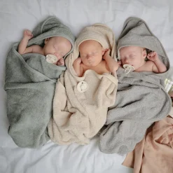 Mushie Face Masks> Organic Cotton Baby Hooded Towel (Fog)