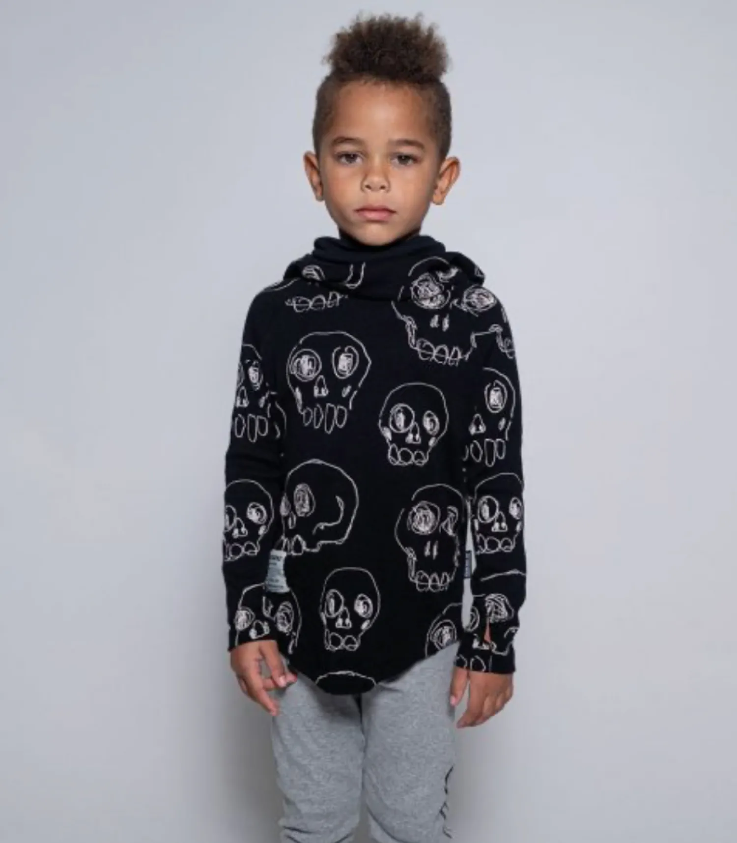 Nununu World Hoodies> Scribbled Skulls Ninja Shirt Black