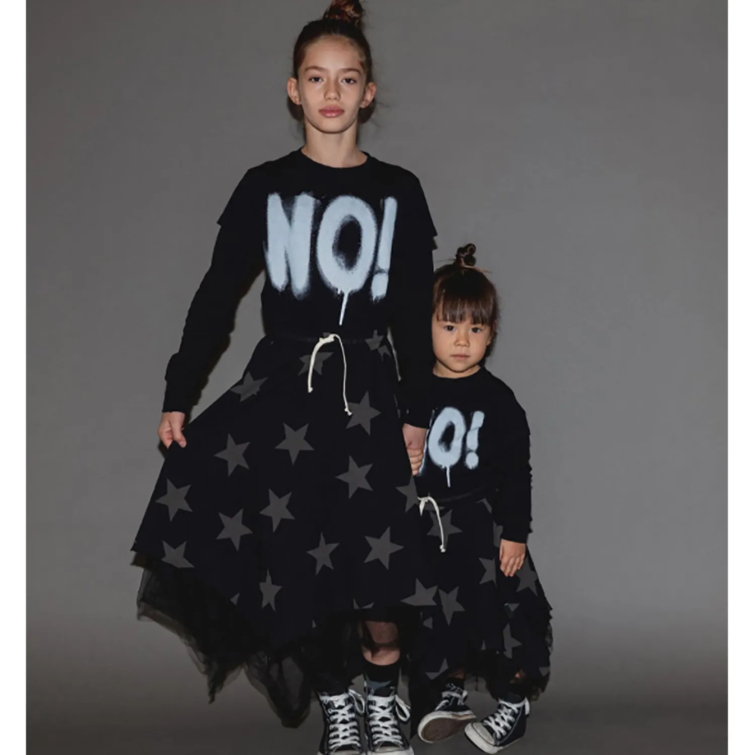 Nununu World Dresses> Voile Star Flowy Skirt Black
